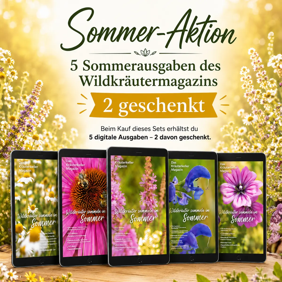 Sommermagazin-Set: 5 Ausgaben des Wildkräutermagazins – 2 geschenkt [Digital]
